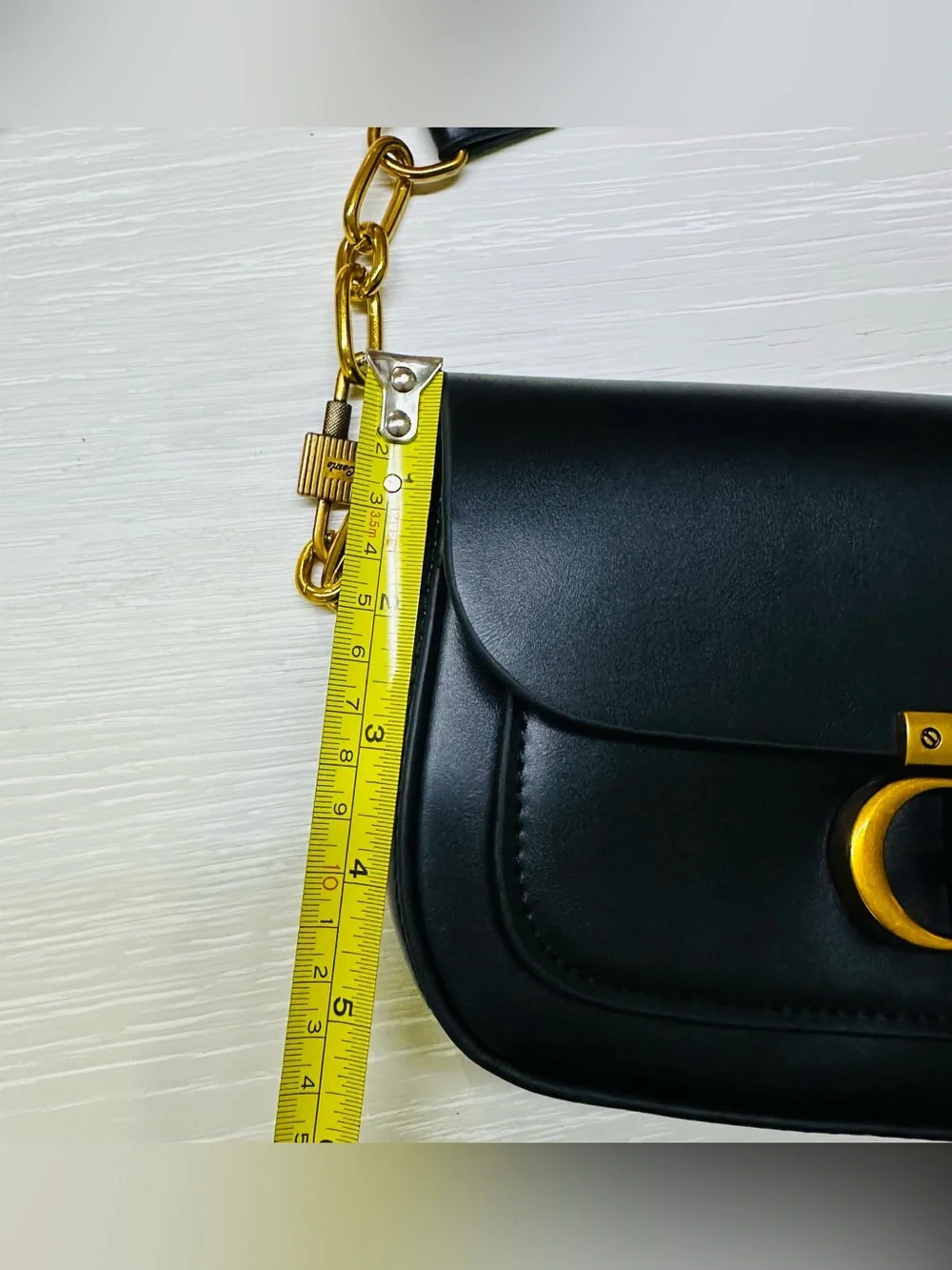 Black PU Leather Shoulder Bag with Gold Hardware